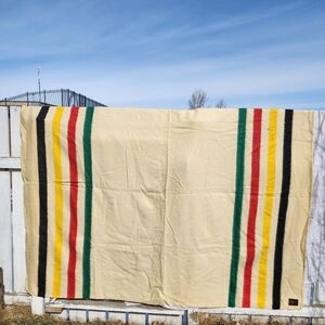 Antique Whitney England Early's Settler Hudson's Bay Stripe 100% Wool Blanket